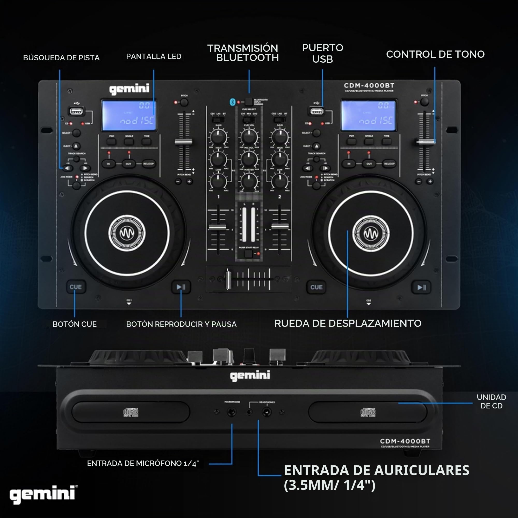 Amazon.com: Gemini Reproductor de CD y mezclador de DJ